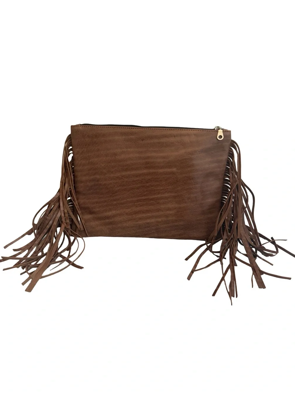 Gift From Morocco Brown Faux Leather Clutch Bag Purse Fringe Handbag Vegan